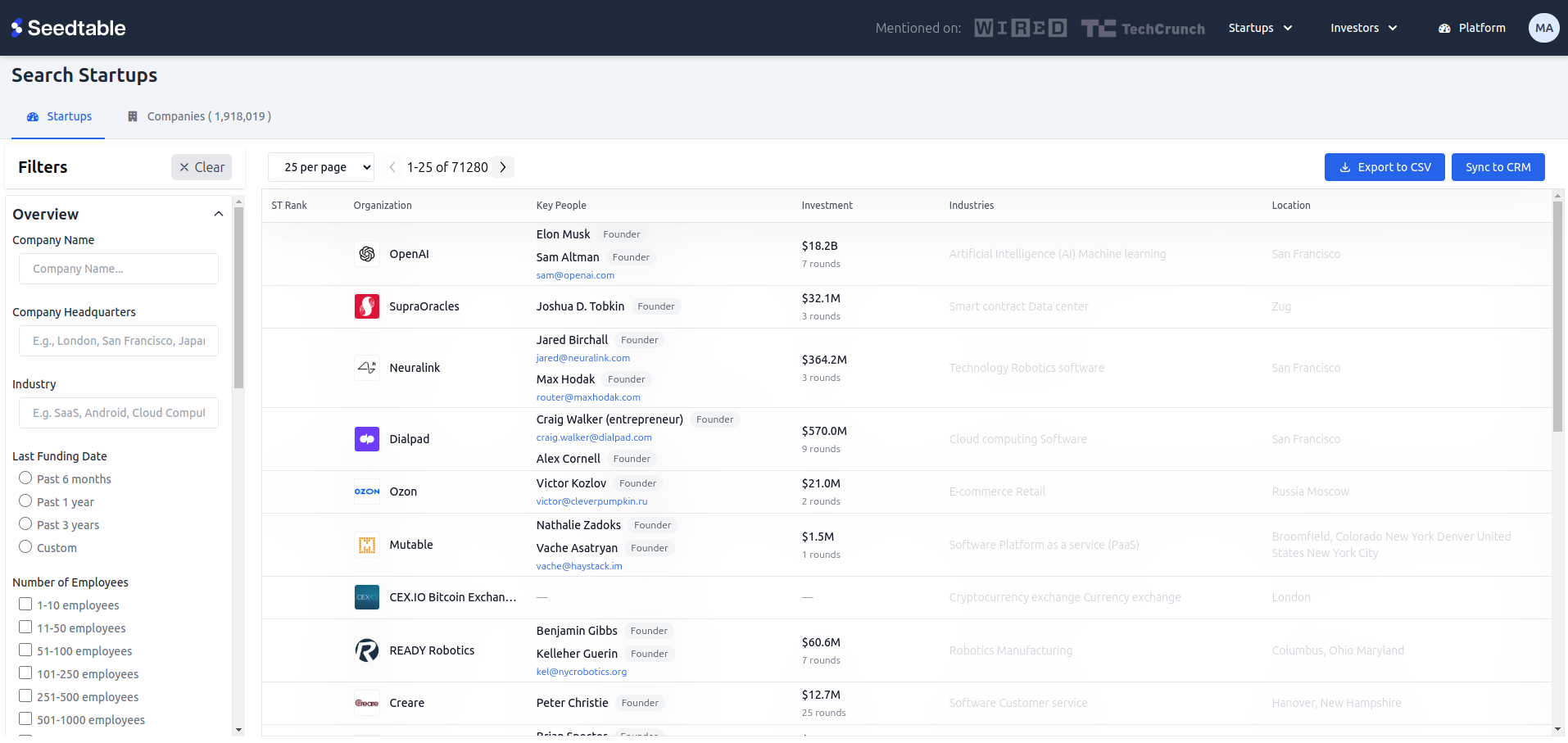 Screenshot of Seedtable dashboard